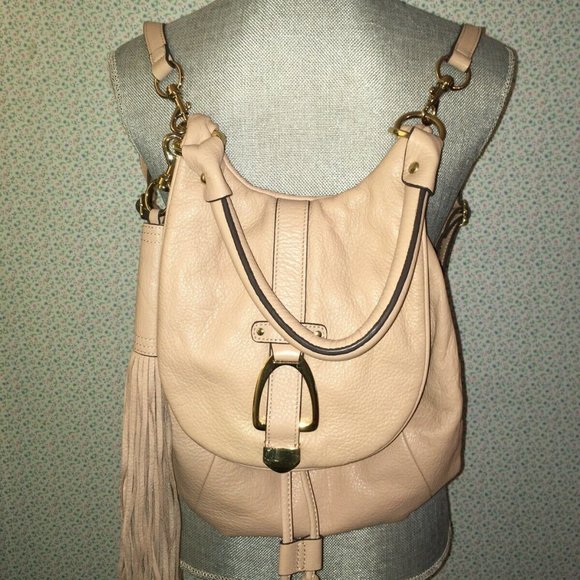 G.I.L.I. Handbags - G.I.L.I (QVC) Beige Soft Pebble Leather Handbag